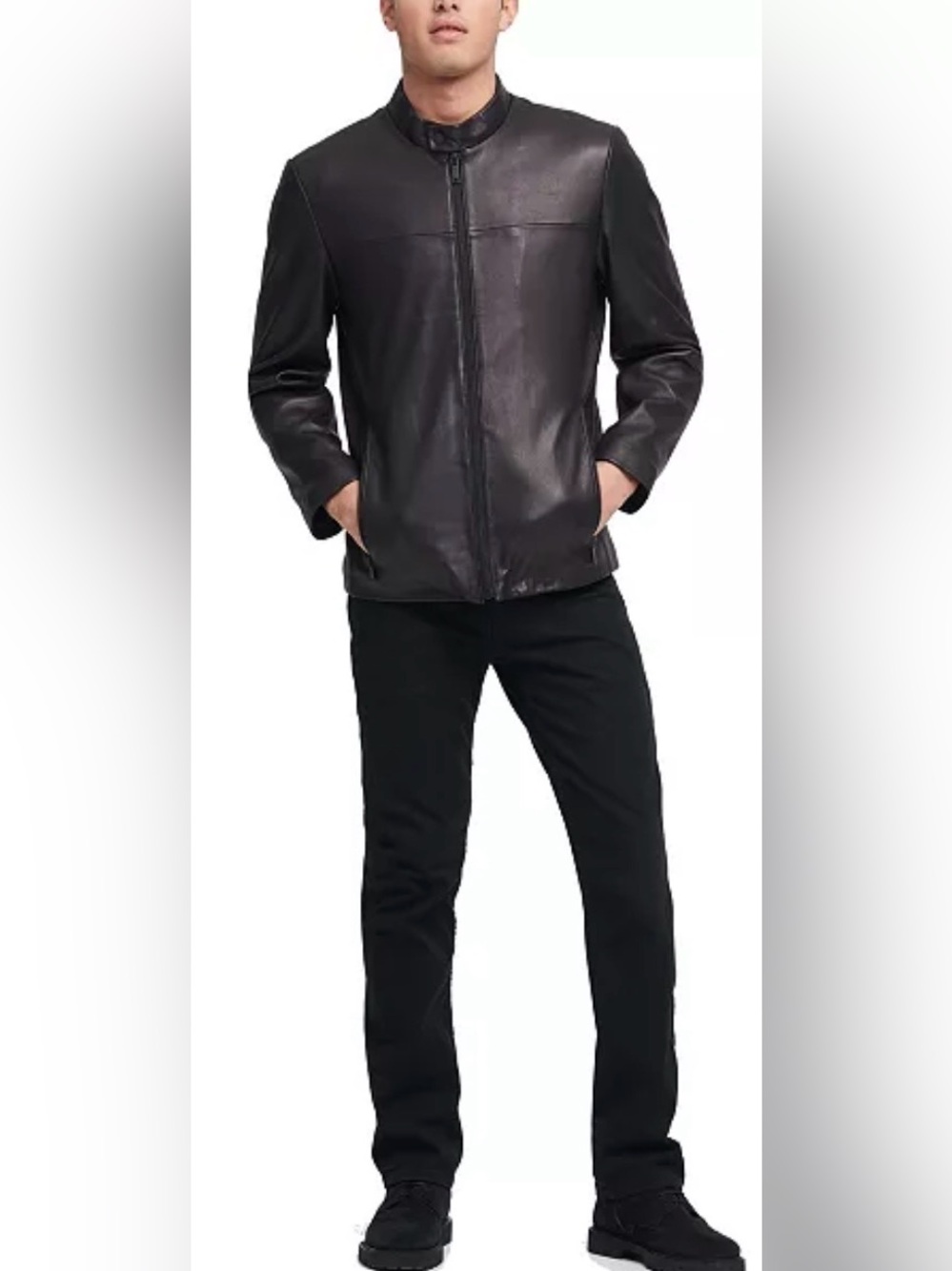 Men's Classic Black Leather Racer Jacket - Timeless Zip Front NWT retail $595